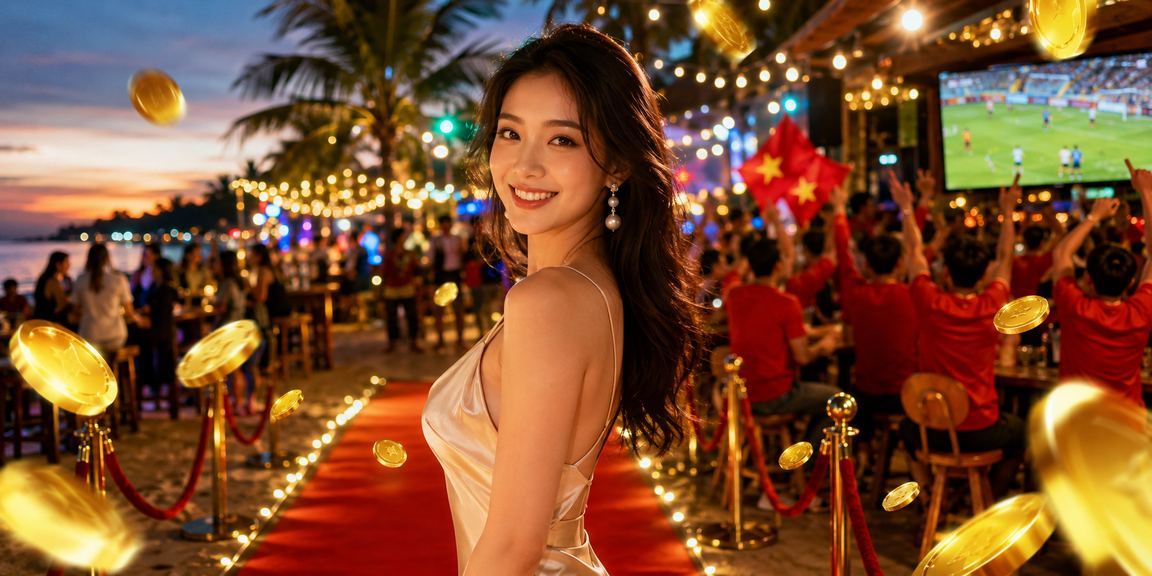 Người chơi xem kèo thể thao trên bờ biển Phú Quốc với giao diện điện thoại